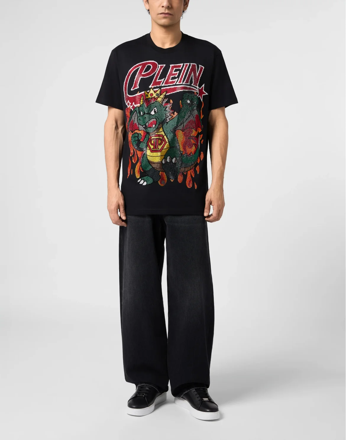 Round Neck T-Shirt Big Dragon Stones, цвет: Черный