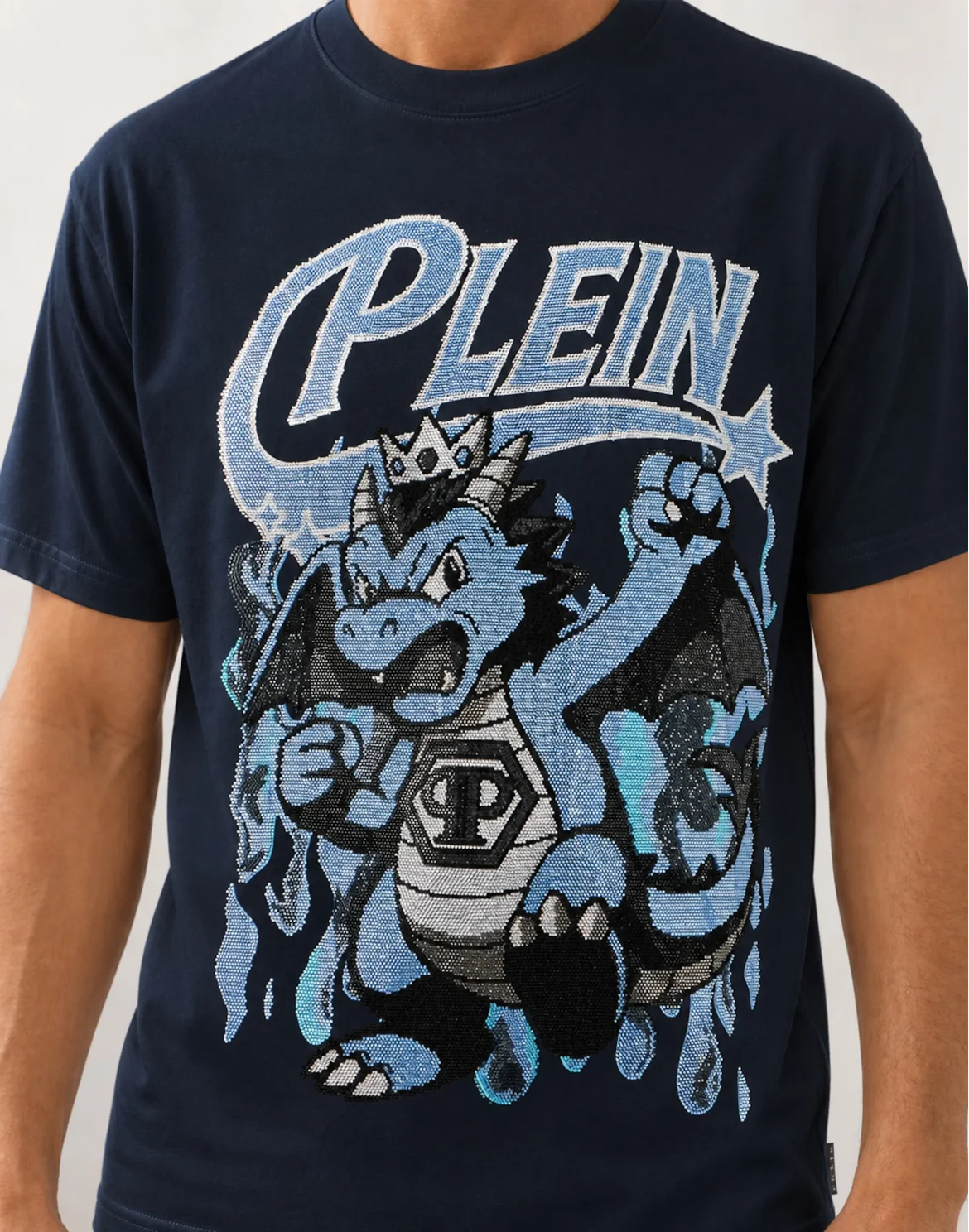 Round Neck T-Shirt Big Dragon Stones, цвет: Синий