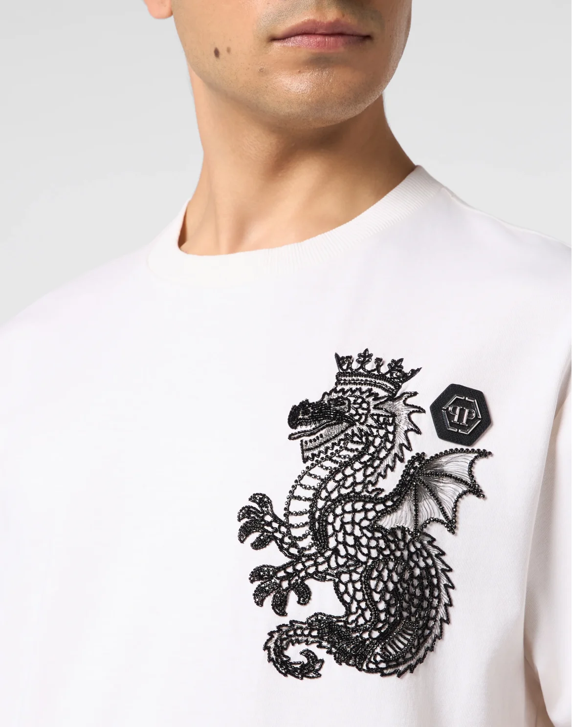 Round Neck T-Shirt Dragon, цвет: Бежевый