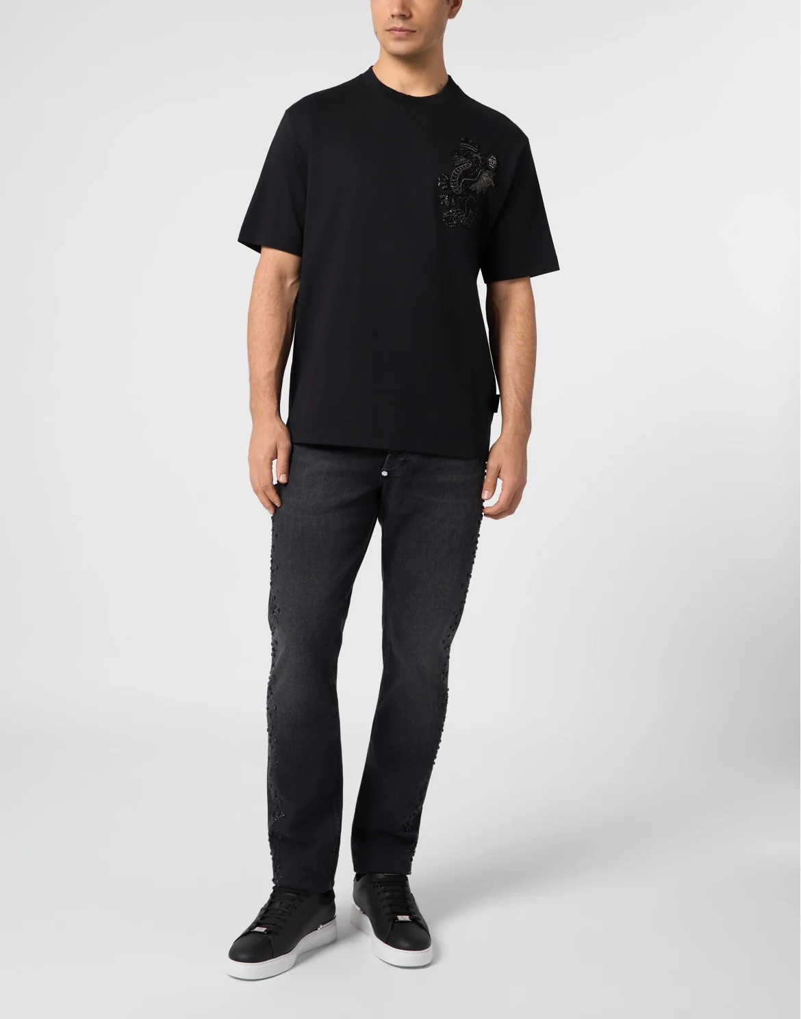 Round Neck T-Shirt Dragon, цвет: Черный