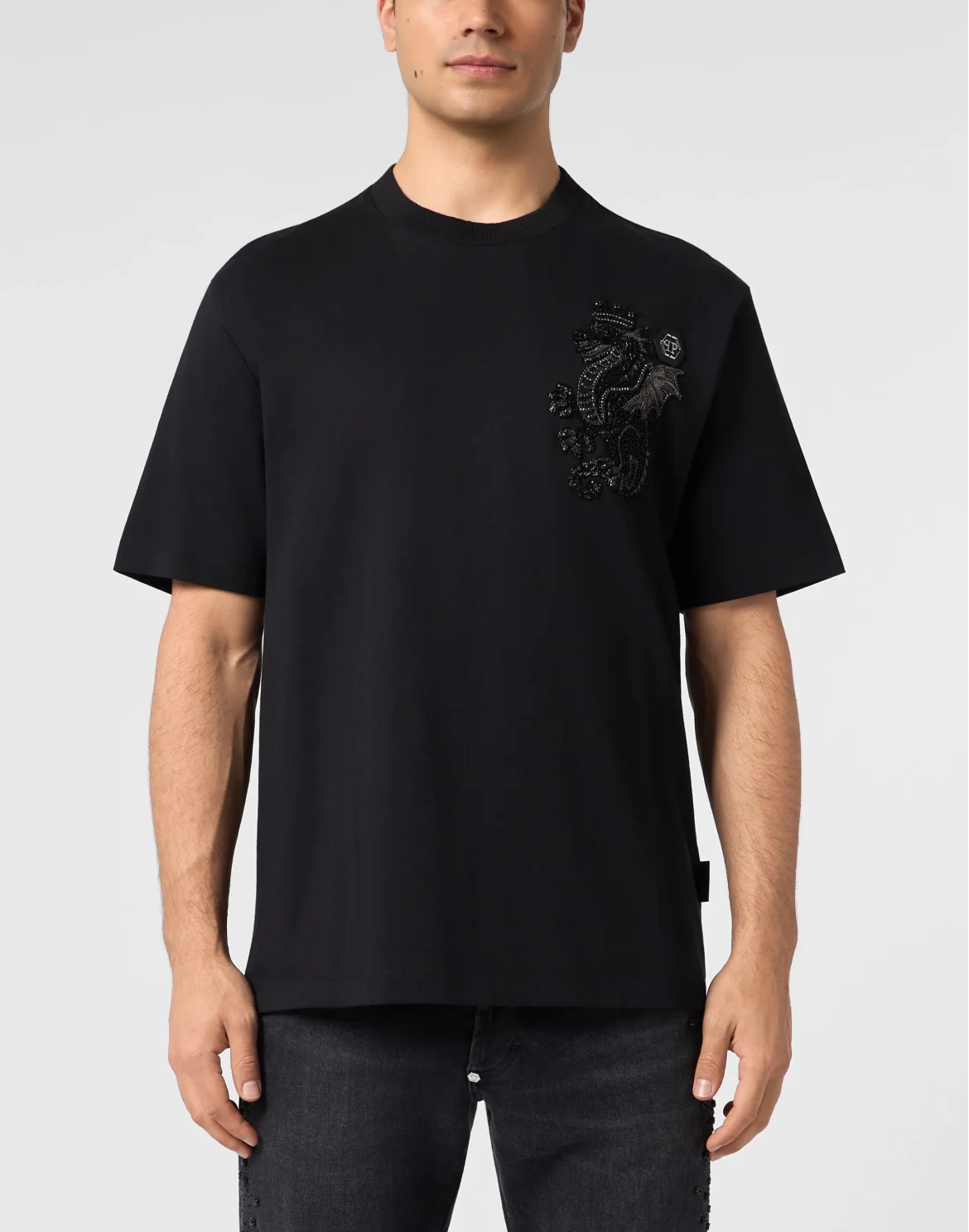 Round Neck T-Shirt Dragon, цвет: Черный