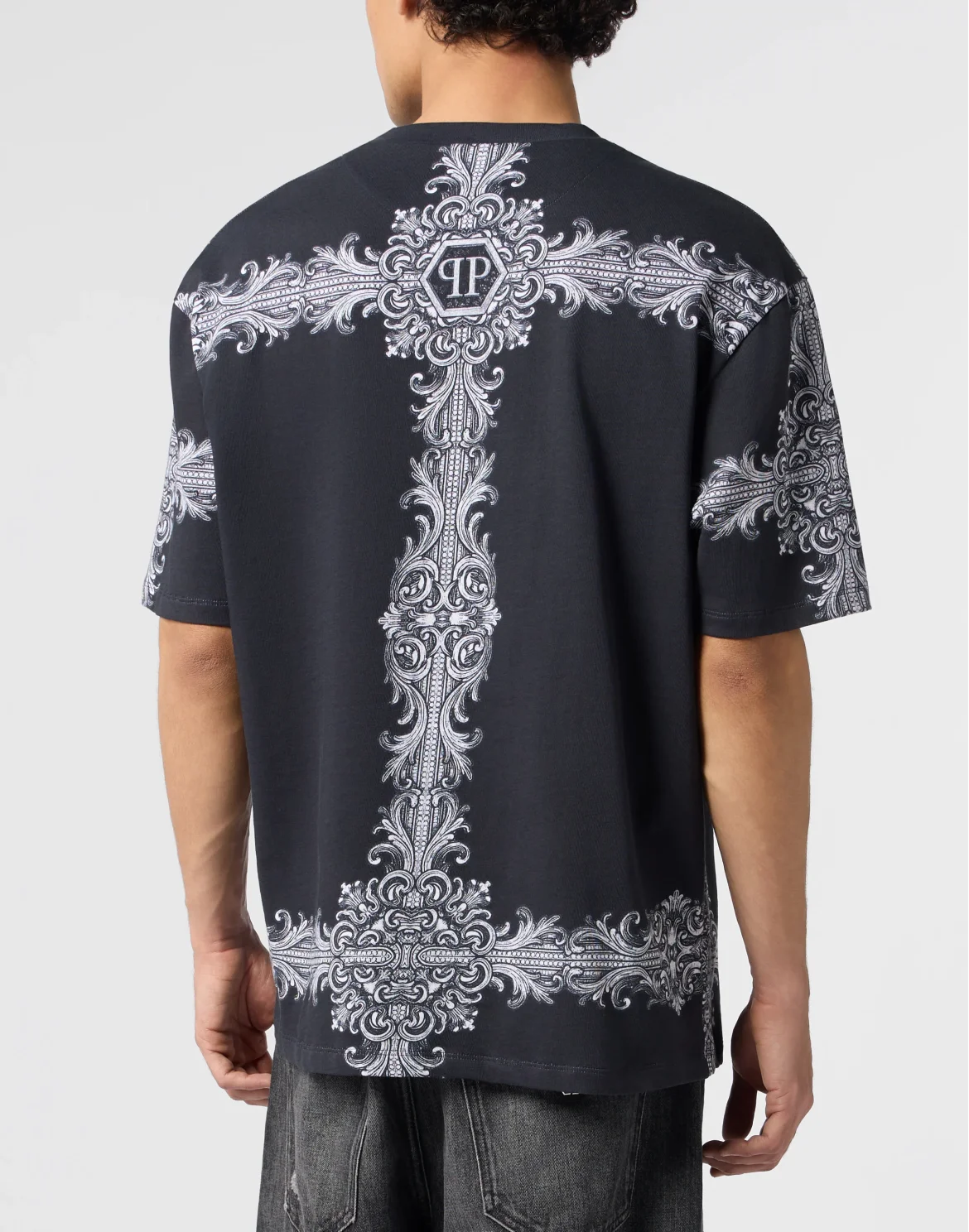 Oversize Fit T-Shirt Baroque Skull, цвет: Черный