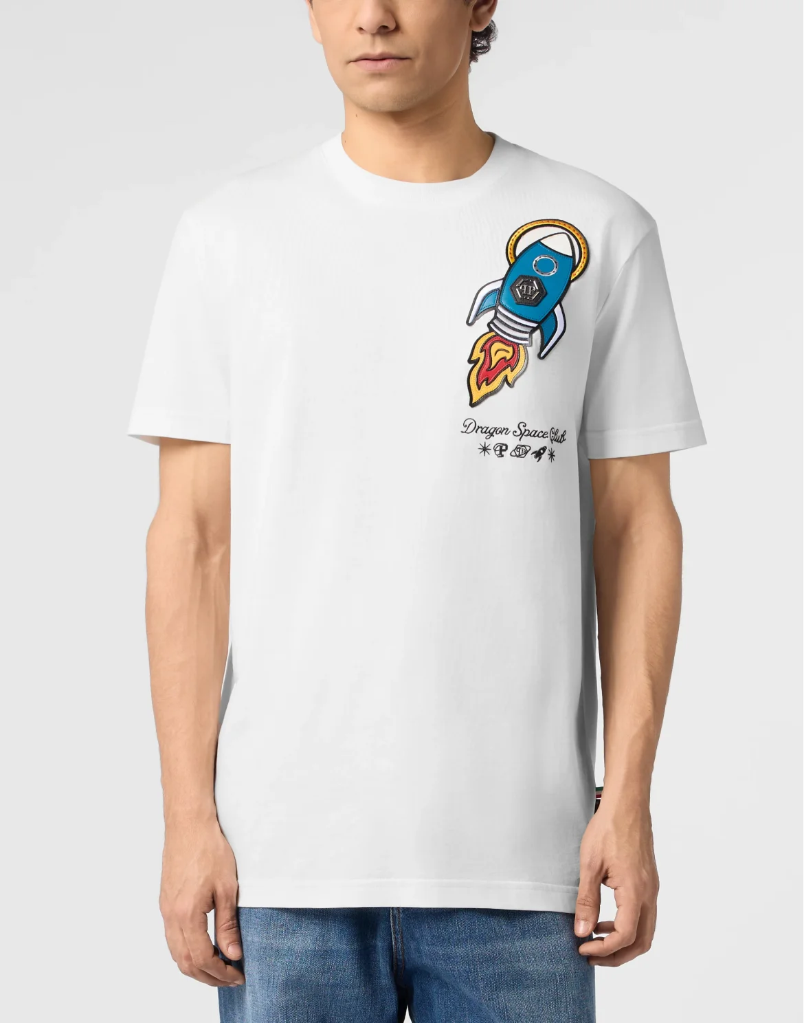 Round Neck T-Shirt Space Rocket Patch, цвет: Бежевый