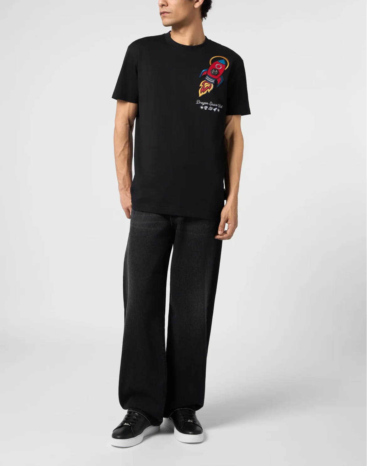 Round Neck T-Shirt Space Rocket Patch, цвет: Черный
