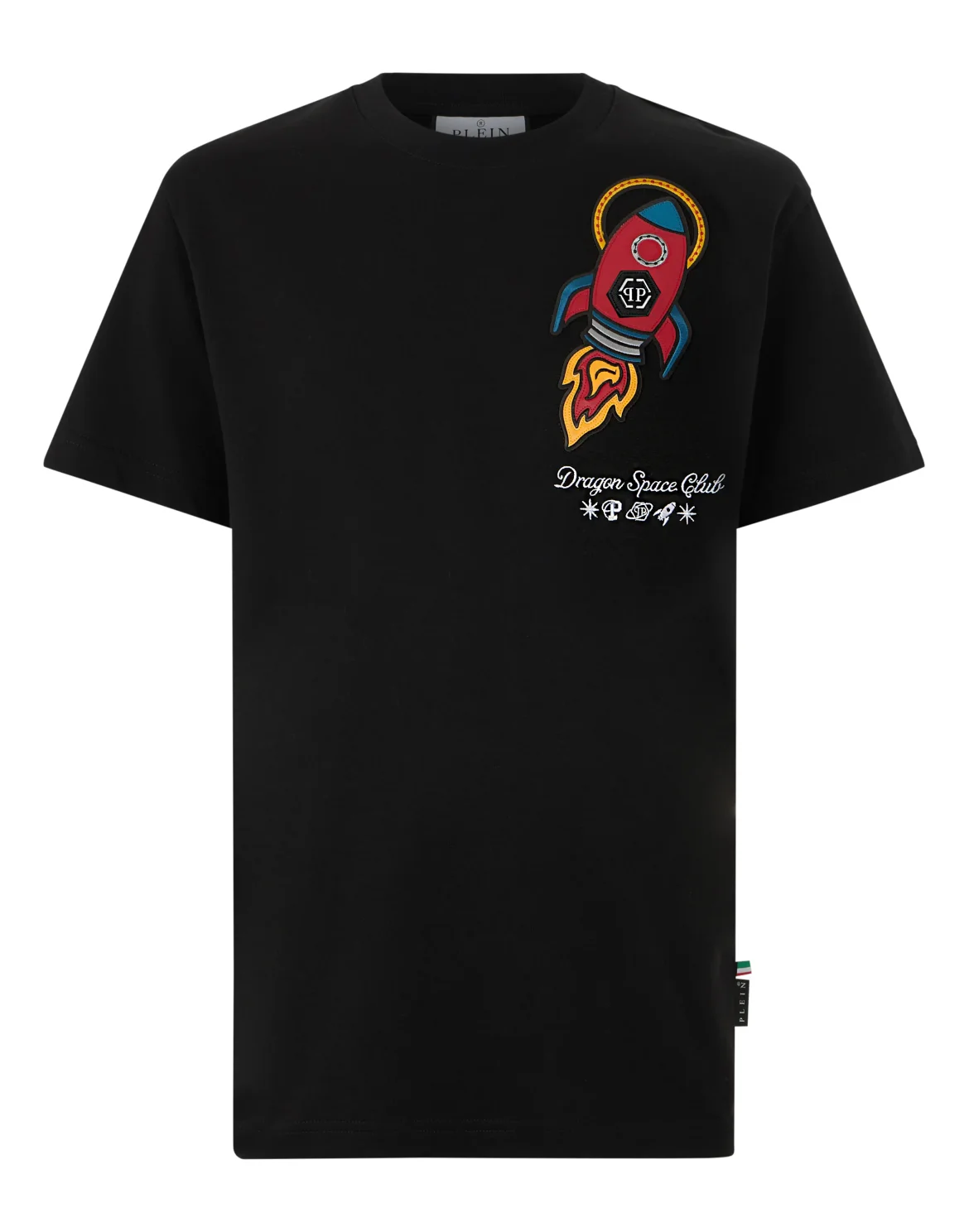 Round Neck T-Shirt Space Rocket Patch, цвет: Черный