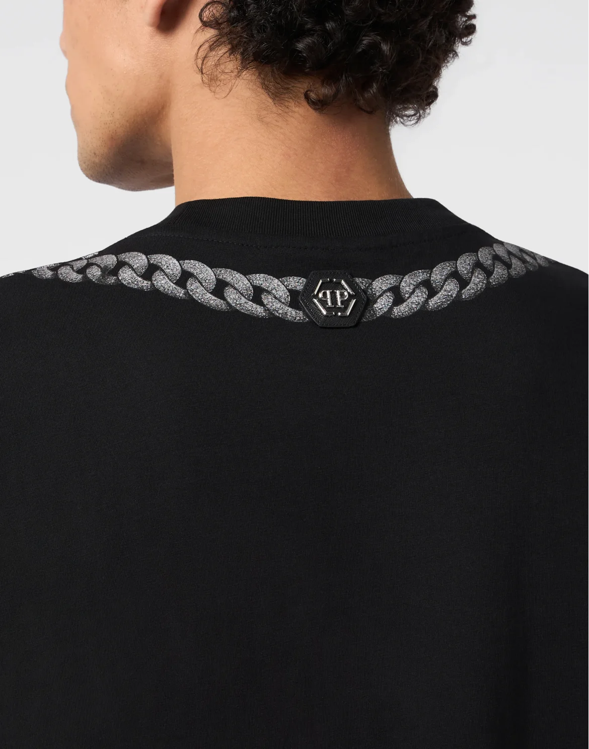 Round Neck T-Shirt Chains Print, цвет: Черный
