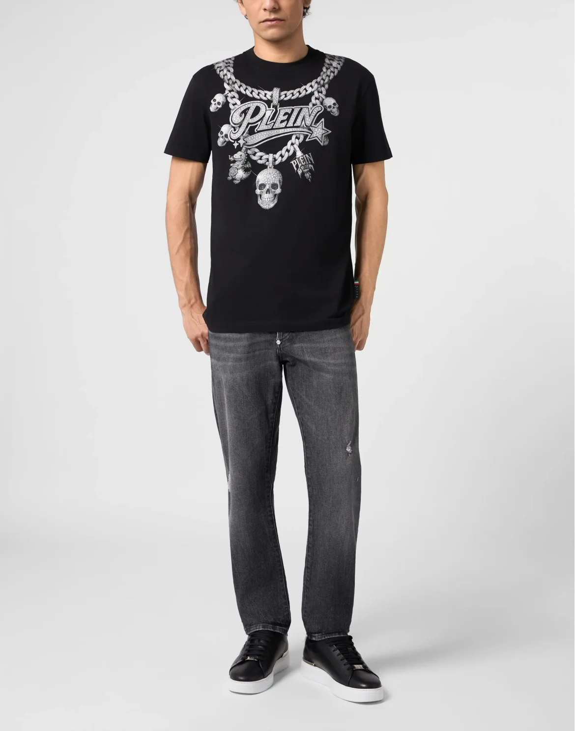 Round Neck T-Shirt Chains Print, цвет: Черный
