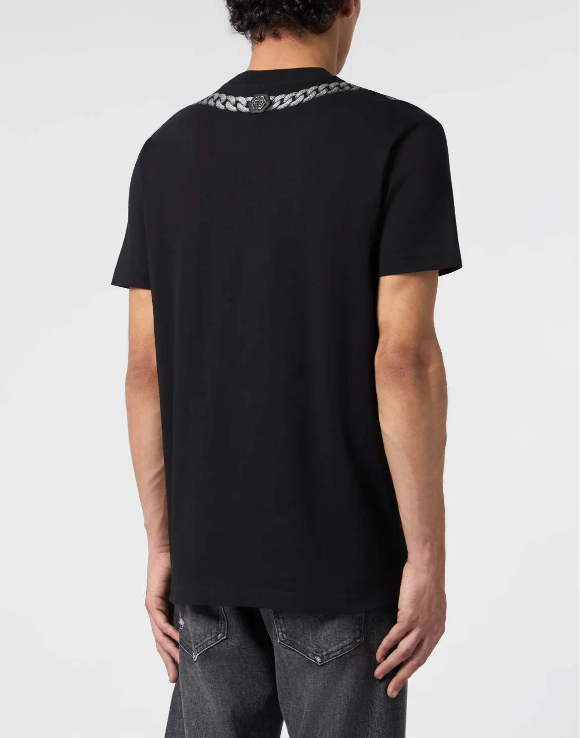 Round Neck T-Shirt Chains Print, цвет: Черный