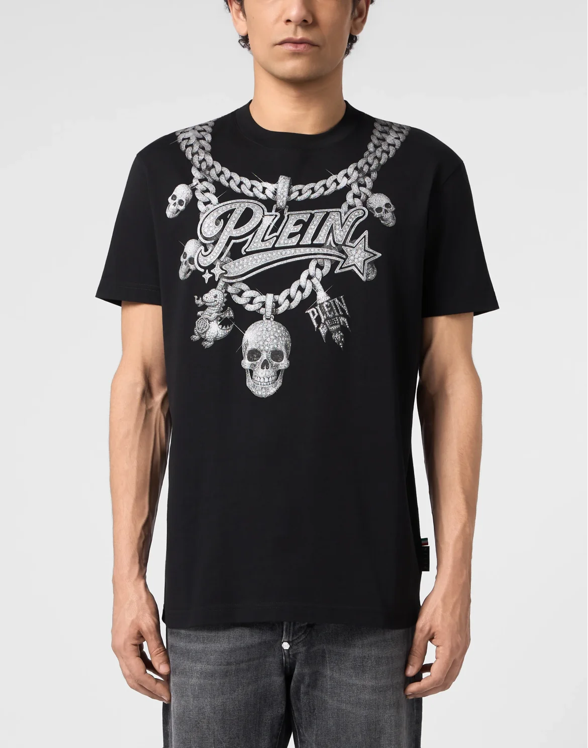 Round Neck T-Shirt Chains Print, цвет: Черный