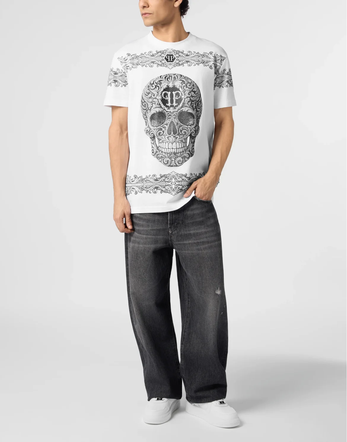 Round Neck T-Shirt Baroque Skull, цвет: Белый