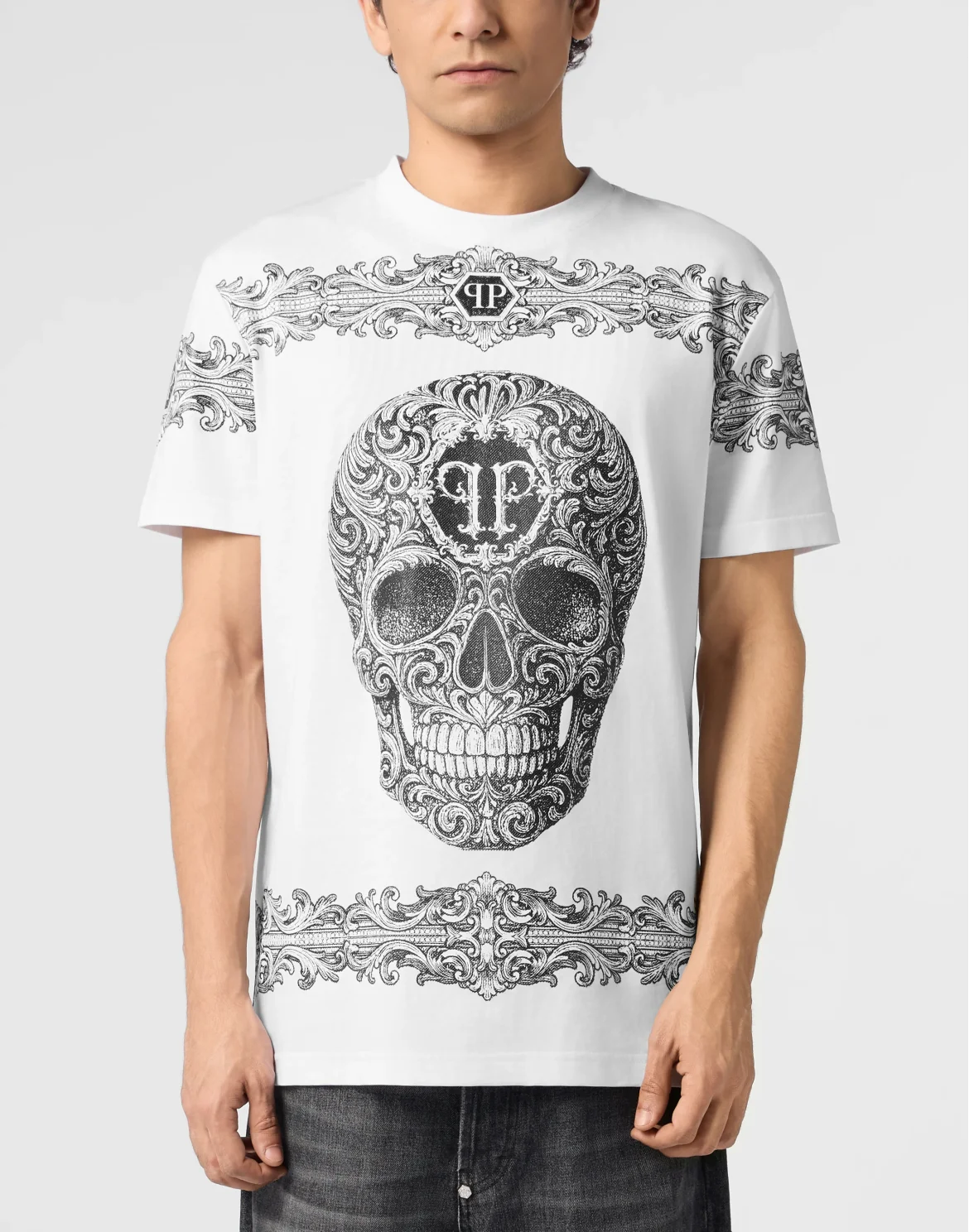 Round Neck T-Shirt Baroque Skull, цвет: Белый
