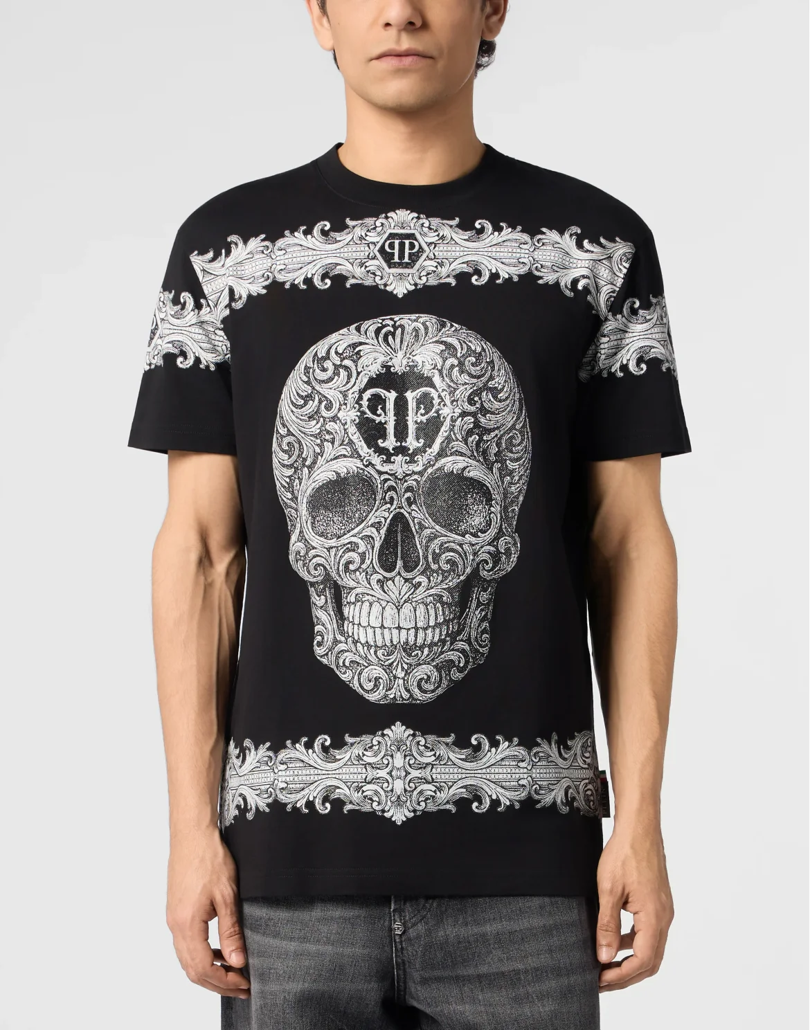 Round Neck T-Shirt Baroque Skull, цвет: Черный