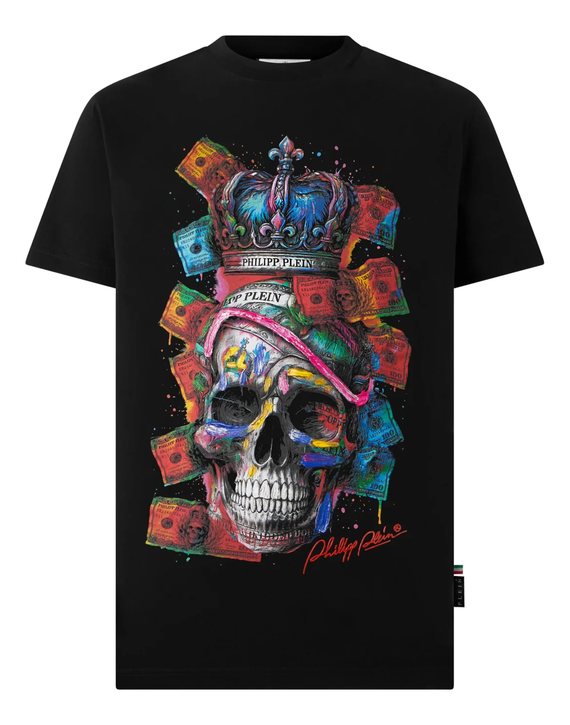 Round Neck T-Shirt Skull Dollars, цвет: Черный