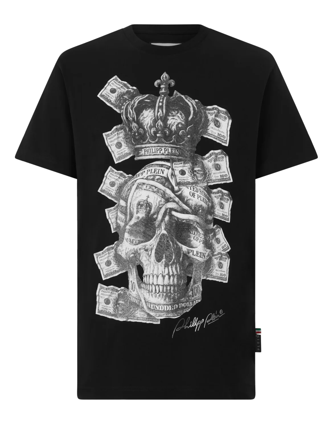 Round Neck T-Shirt Skull Dollars, цвет: Черный