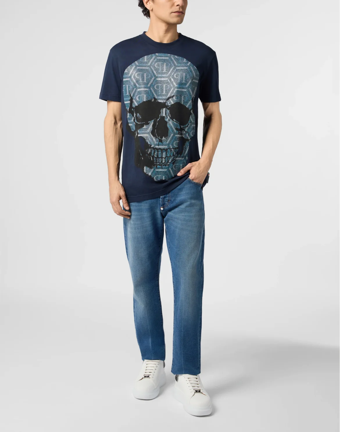 Round Neck T-Shirt Skull Monogram, цвет: Синий
