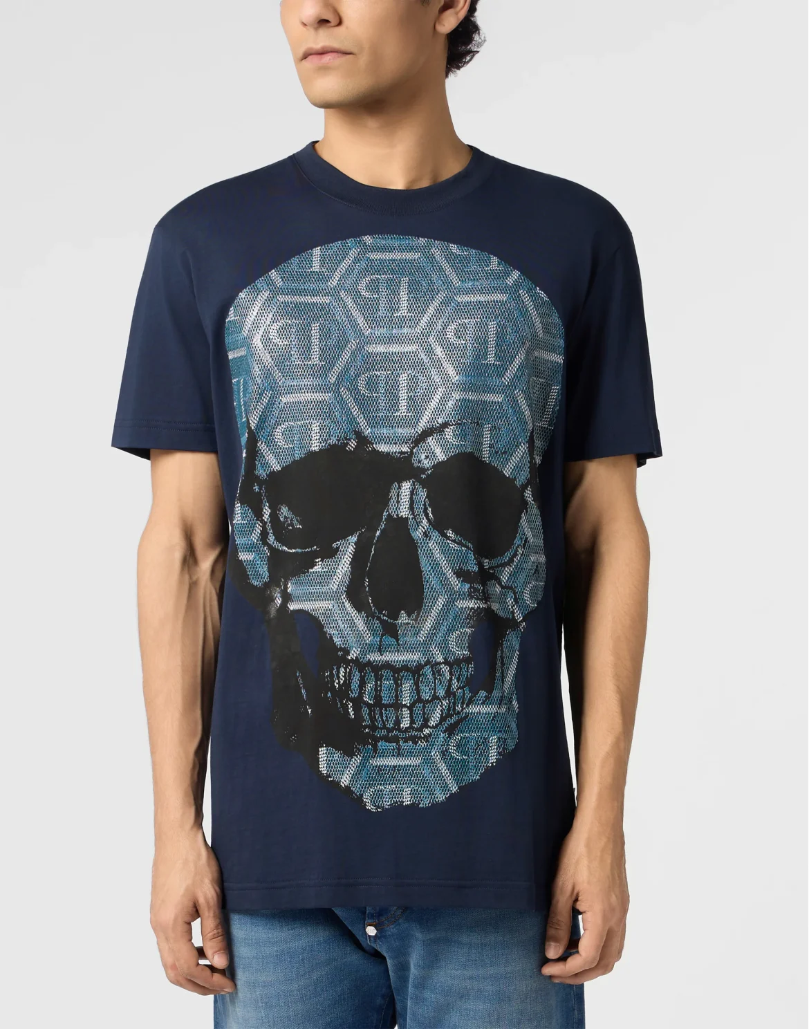 Round Neck T-Shirt Skull Monogram, цвет: Синий