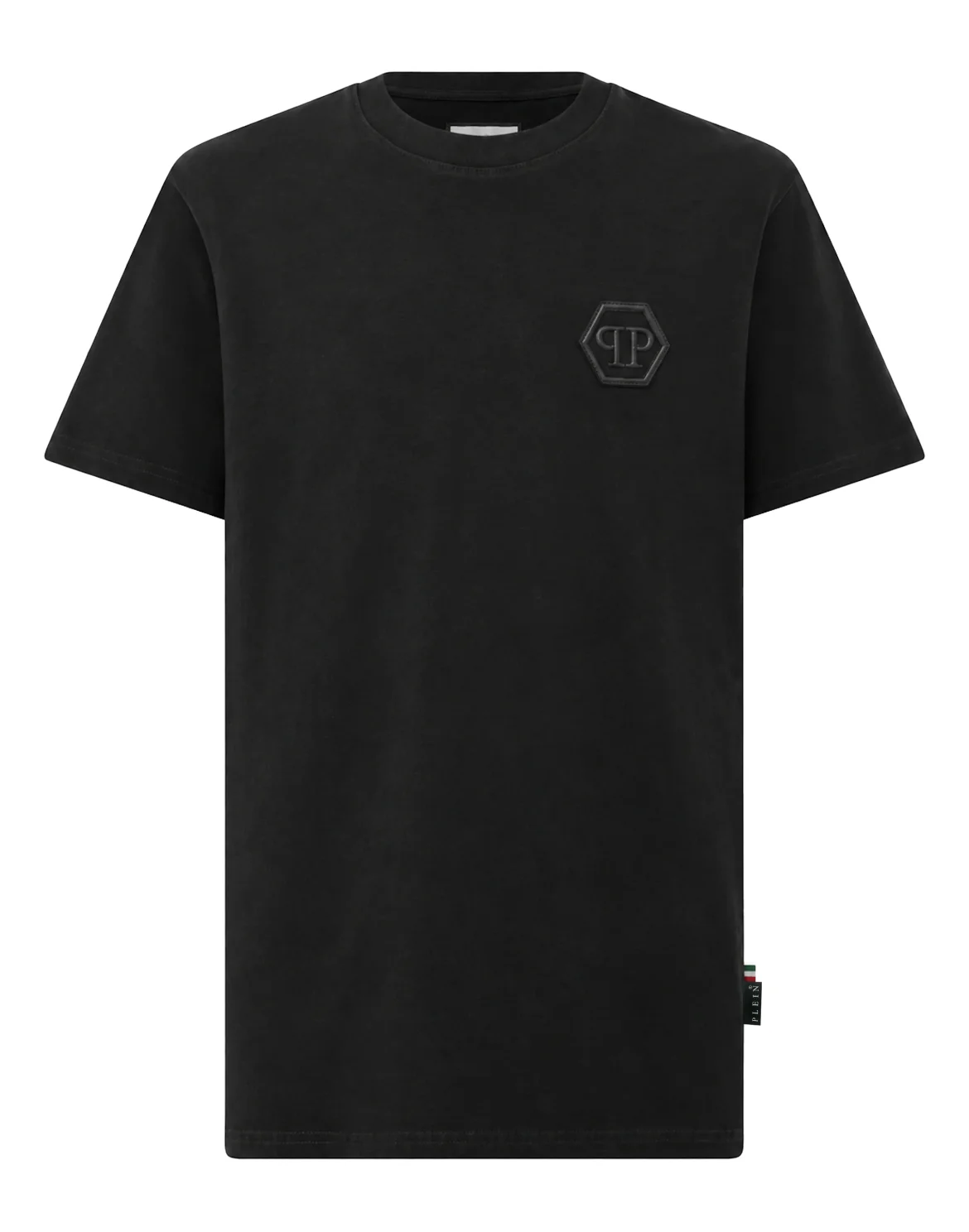 Round Neck T-Shirt Embroidery Hexagon, цвет: Черный