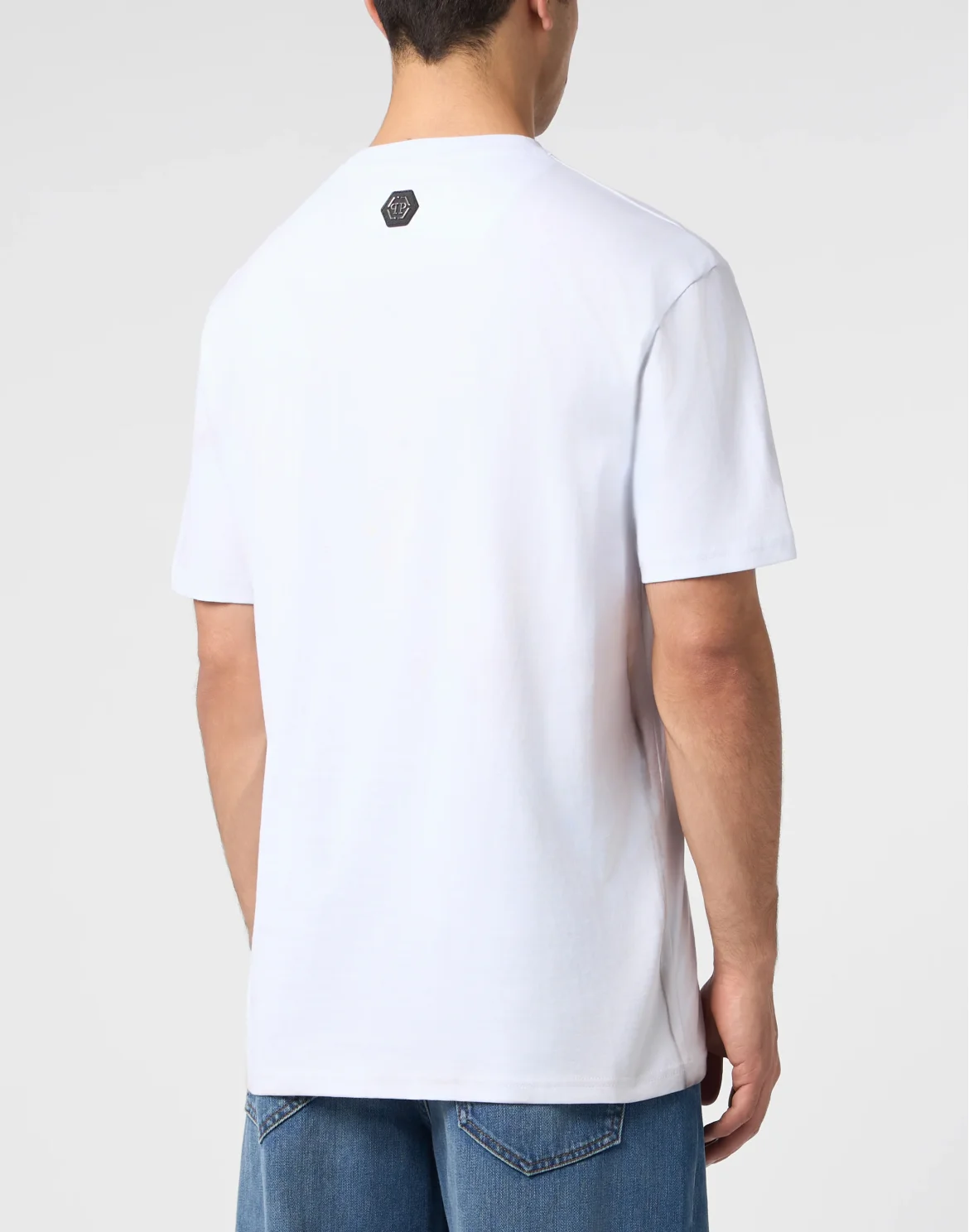 V-Neck T-Shirt Embroidery Hexagon, цвет: Белый