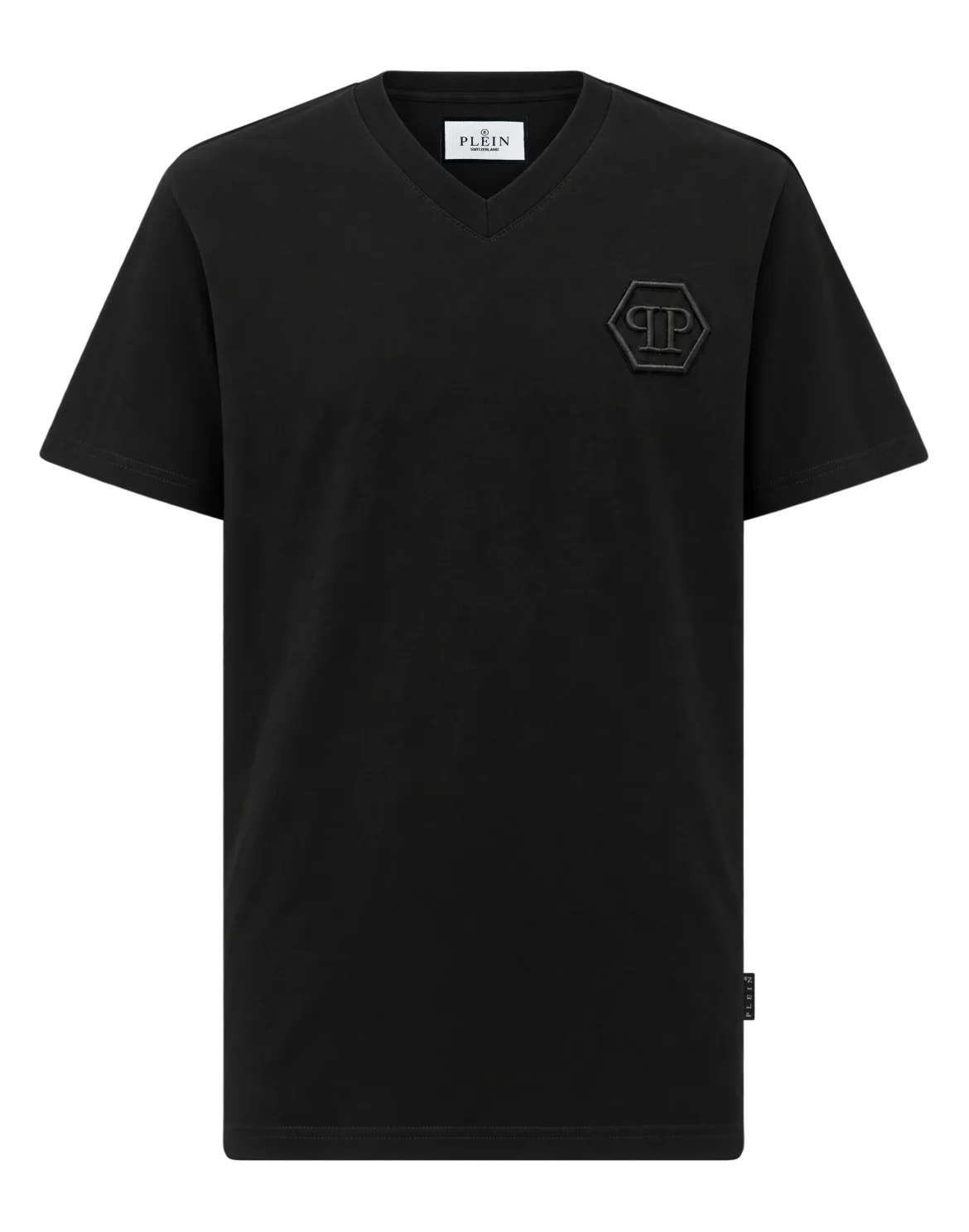 V-Neck T-Shirt Embroidery Hexagon, цвет: Черный