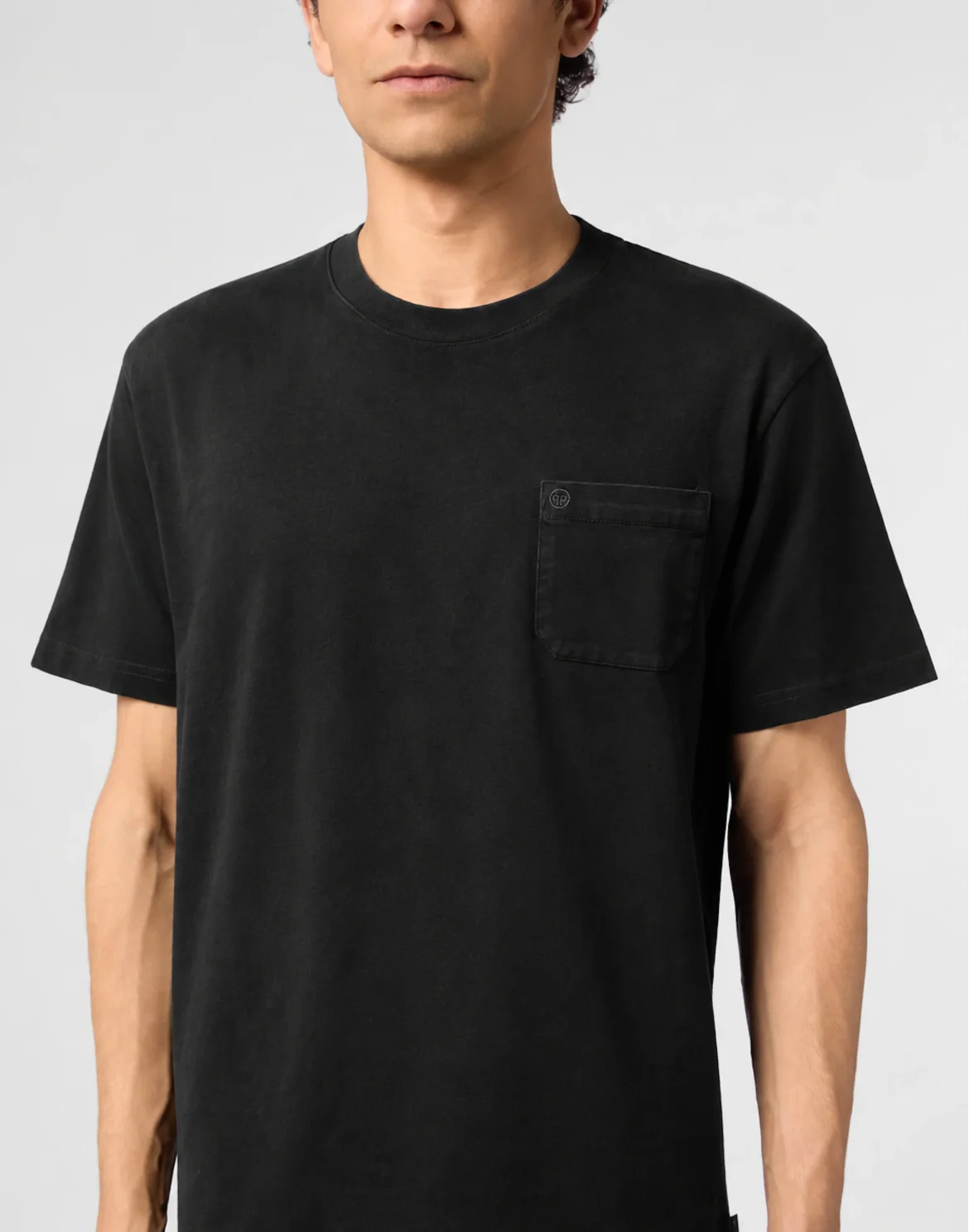 Round Neck T-Shirt Chest Pocket, цвет: Черный