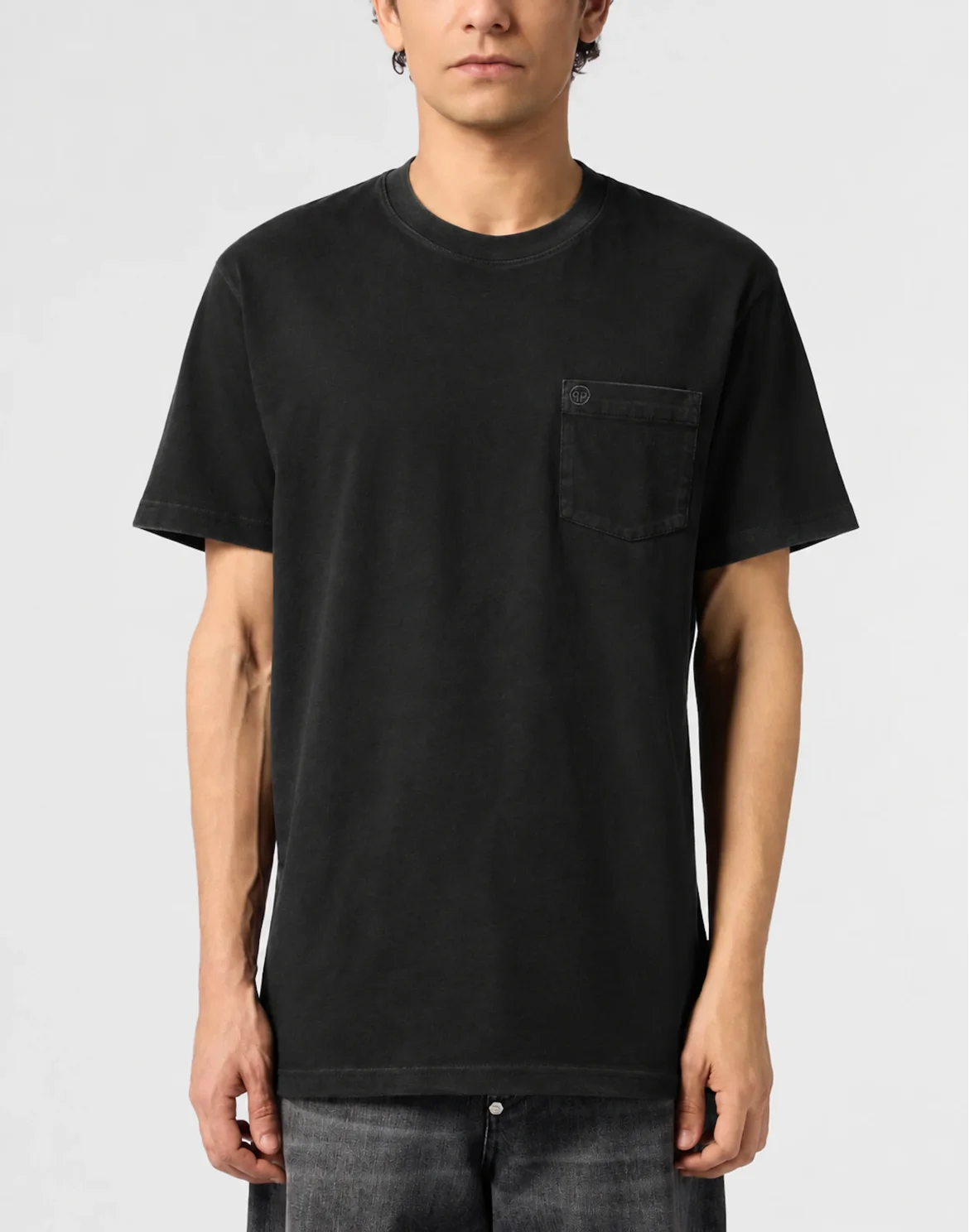 Round Neck T-Shirt Chest Pocket, цвет: Черный