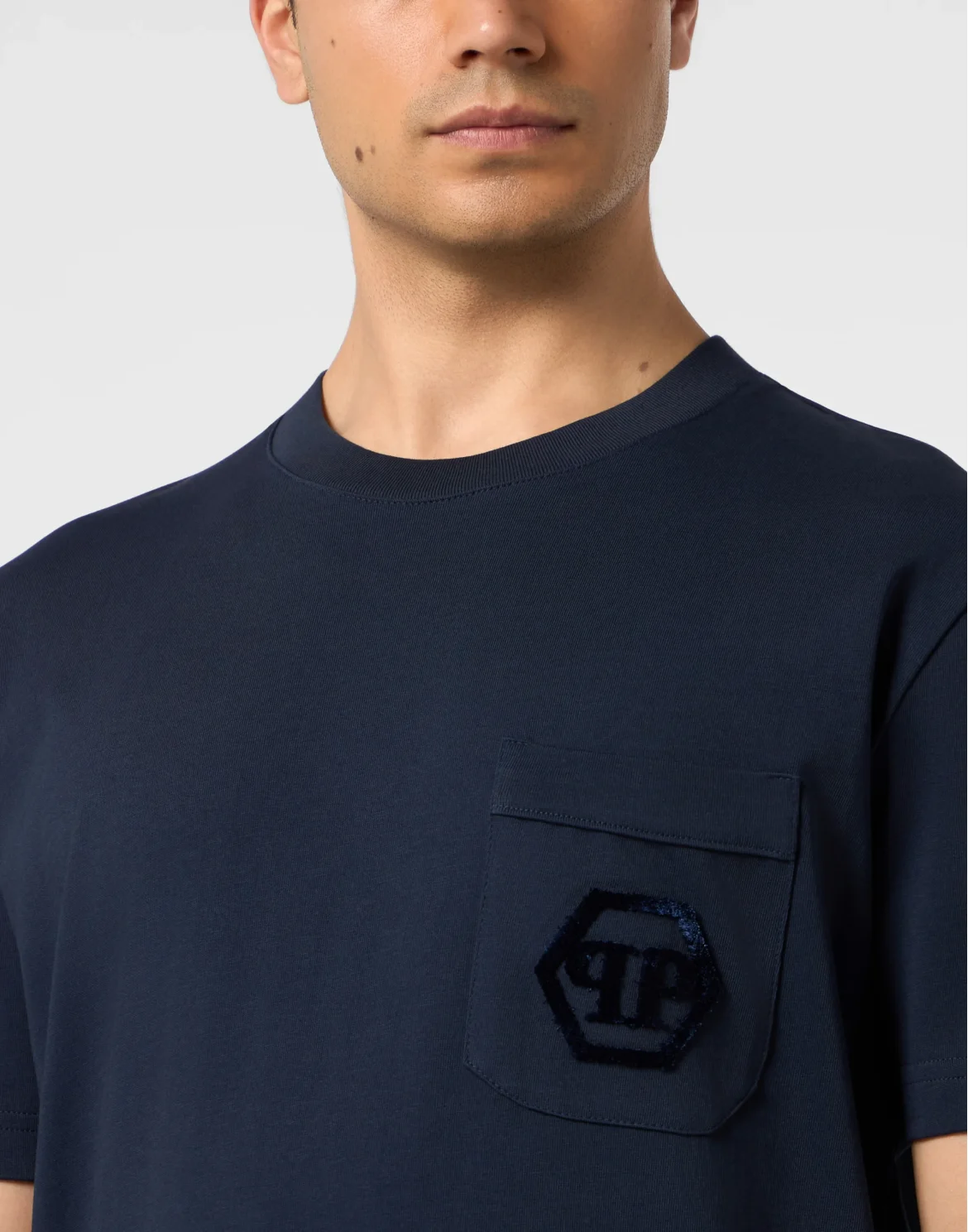 Round Neck T-Shirt Hexagon Pocket, цвет: Синий