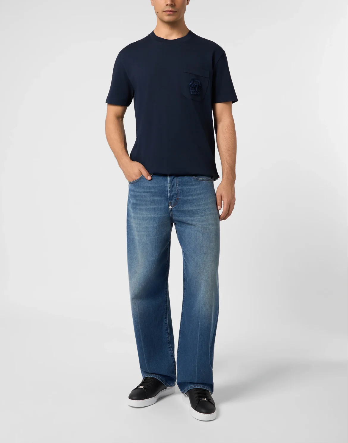 Round Neck T-Shirt Hexagon Pocket, цвет: Синий