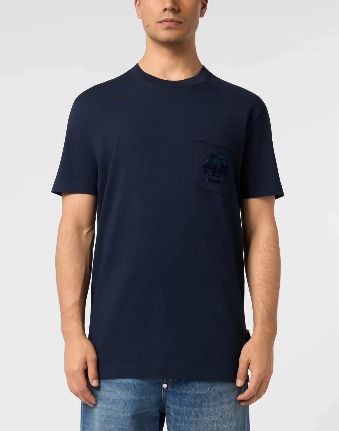 Round Neck T-Shirt Hexagon Pocket, цвет: Синий