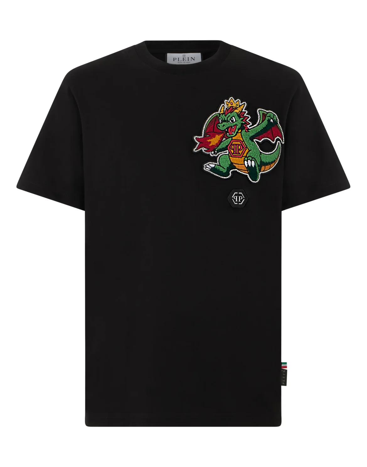 Round Neck T-Shirt Chest Dragon Stones, цвет: Черный