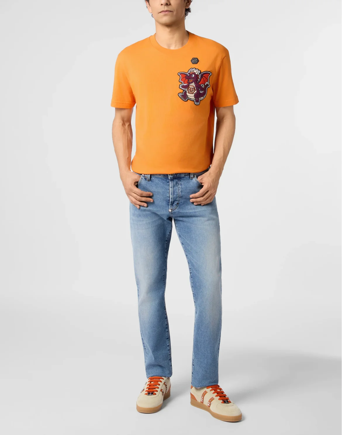 Round Neck T-Shirt Chest Dragon Stones, цвет: Оранжевый