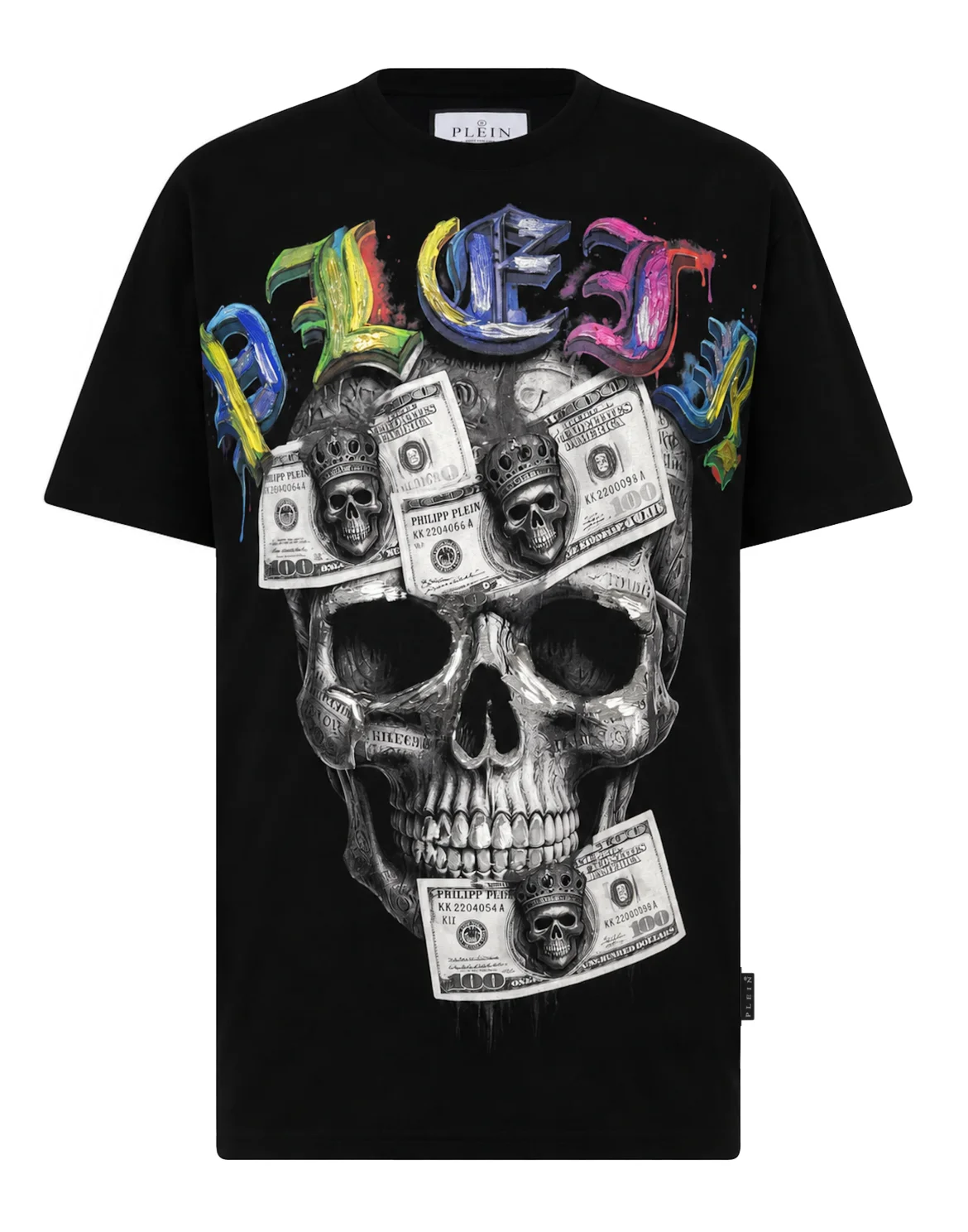 Round Neck T-Shirt Front Skull Dollar, цвет: Черный