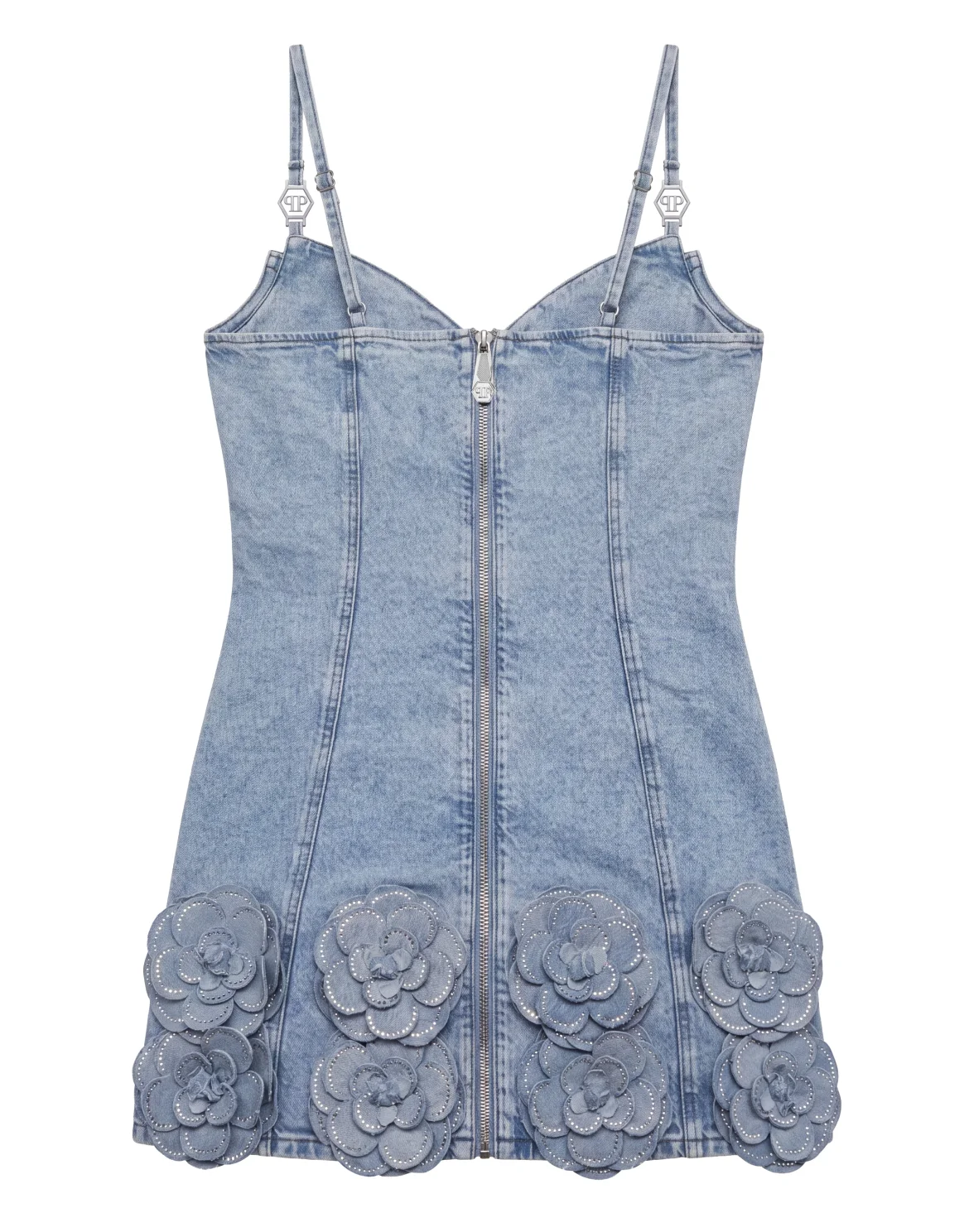 Denim Mini Dress Roses Strass, цвет: Голубой