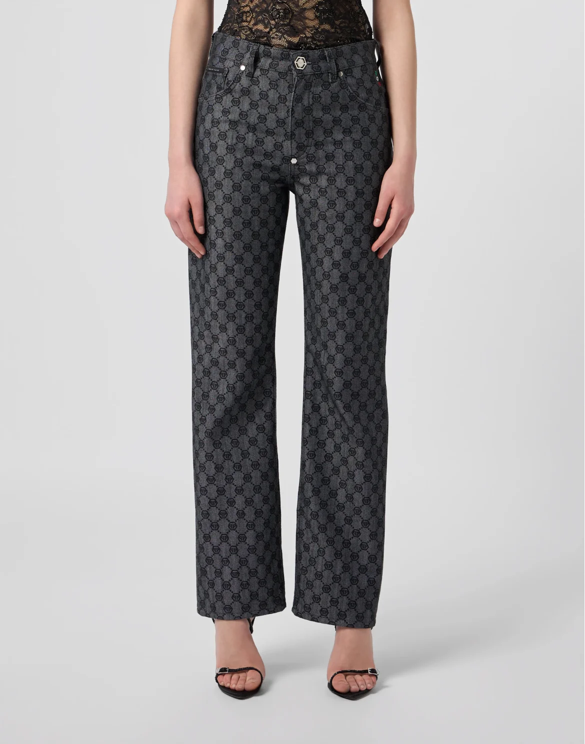 Straight Fit Jeans Big Monogram, цвет: Синий