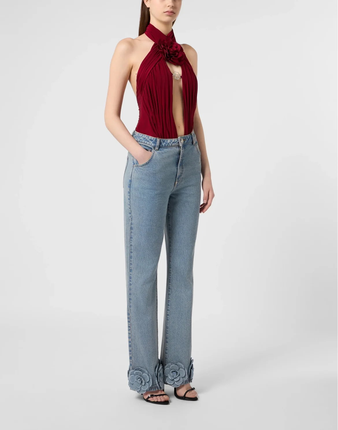 Straight Cut Jeans Roses Strass, цвет: Голубой
