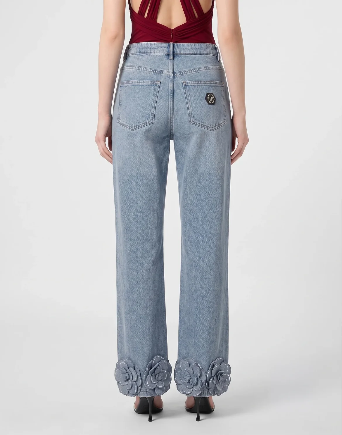 Straight Cut Jeans Roses Strass, цвет: Голубой