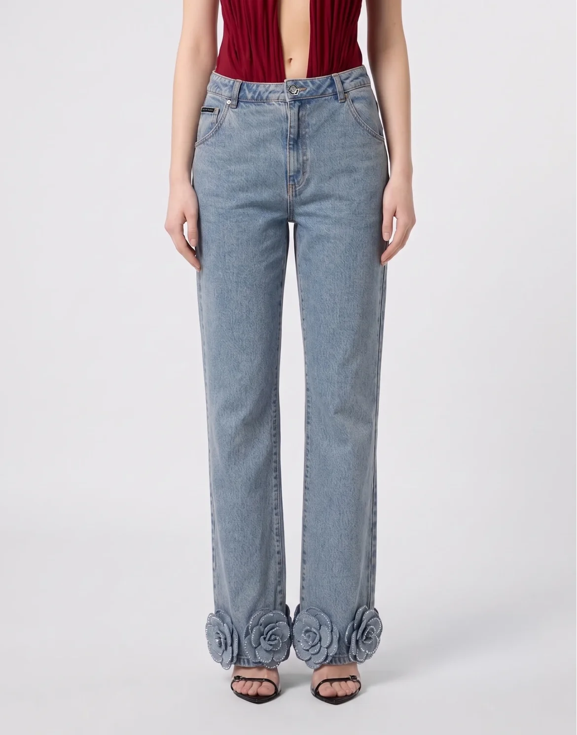 Straight Cut Jeans Roses Strass, цвет: Голубой