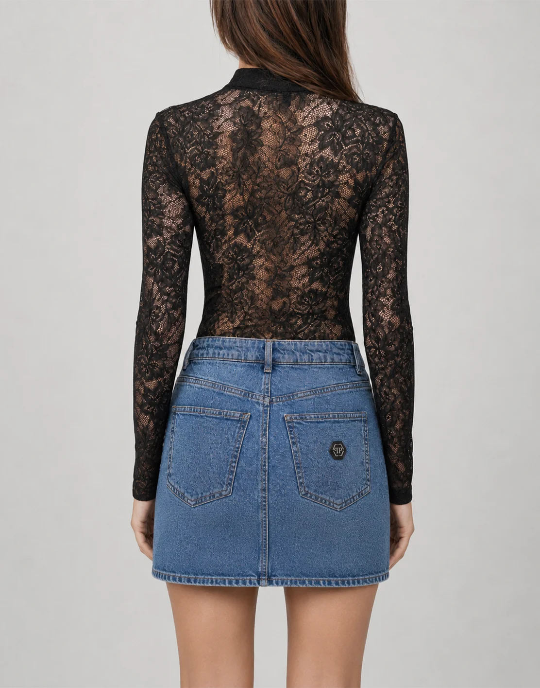 Denim Mini Skirt Rose Strass, цвет: Голубой