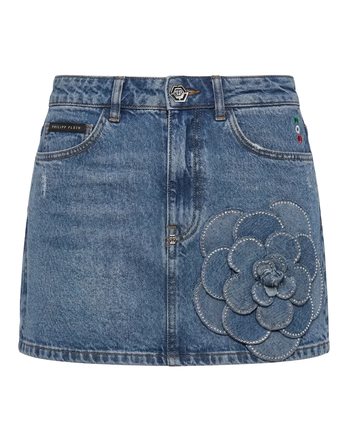 Denim Mini Skirt Rose Strass, цвет: Голубой
