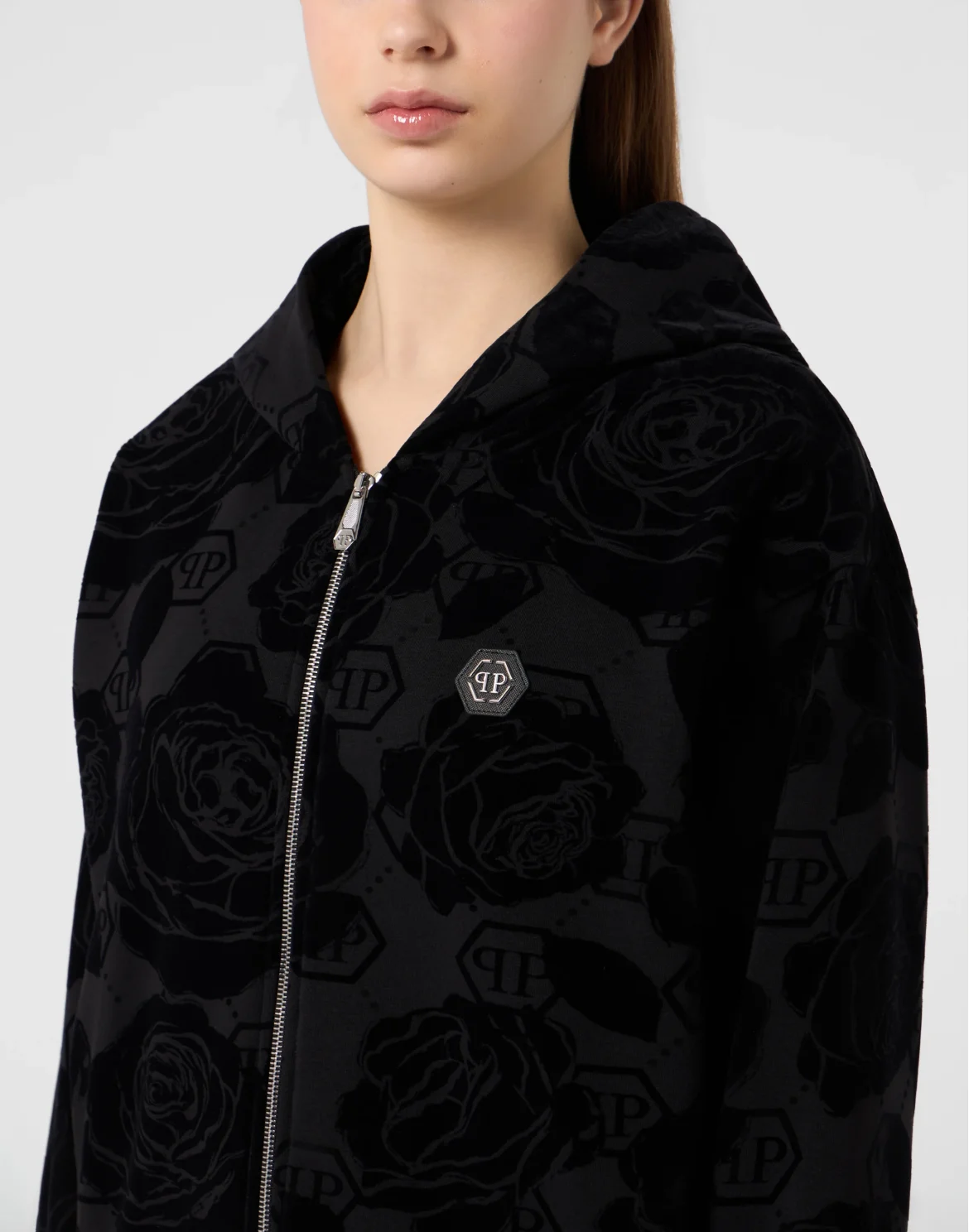 Zip Hoodie Flock Flower Monogram, цвет: Черный