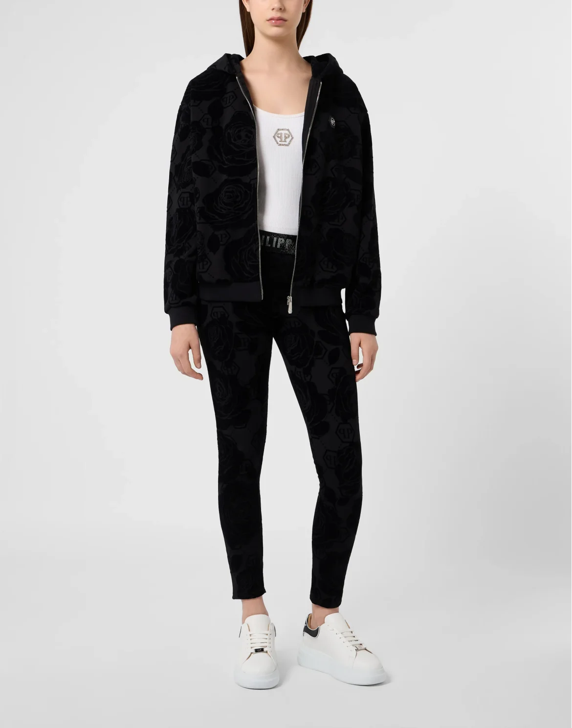 Zip Hoodie Flock Flower Monogram, цвет: Черный