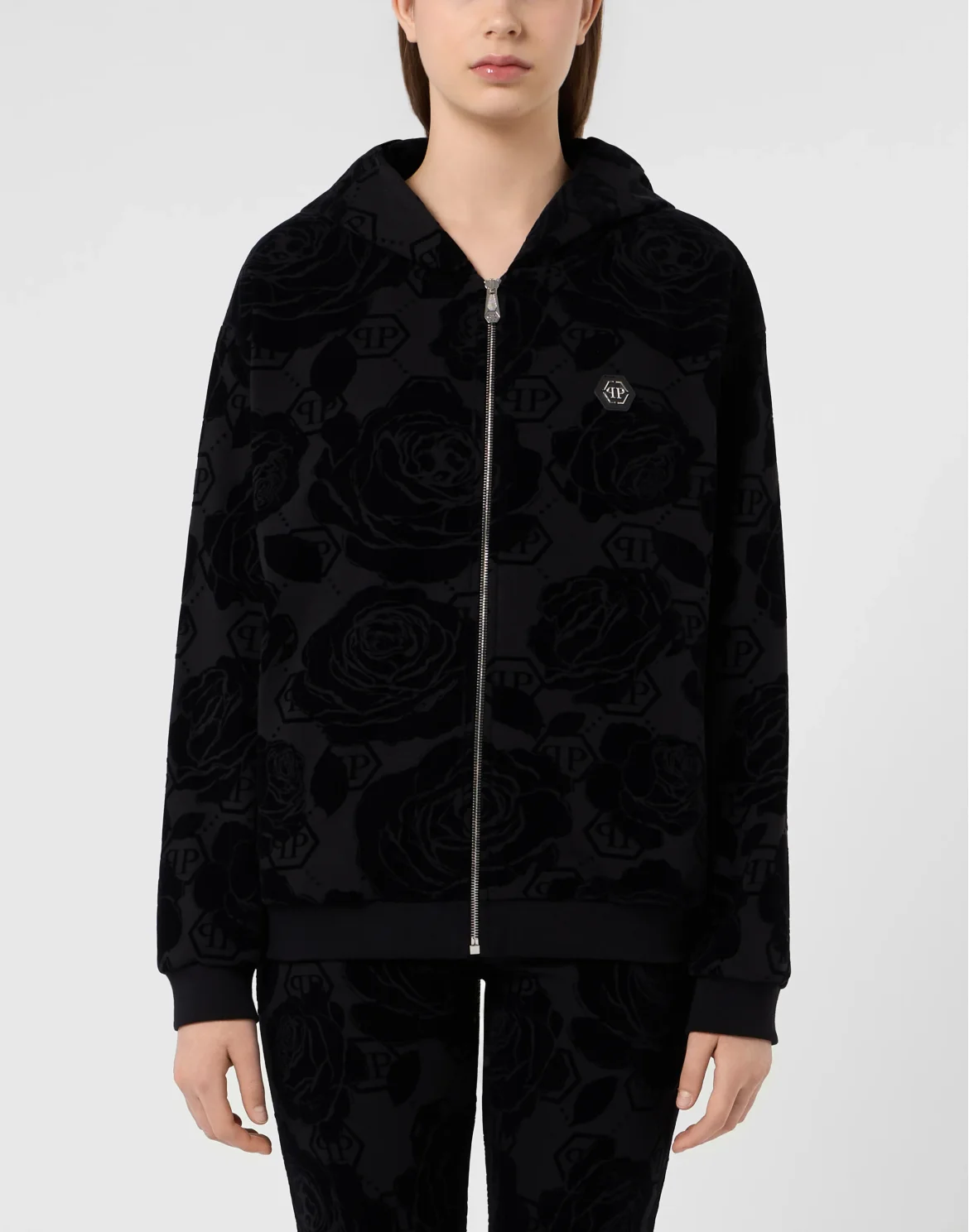 Zip Hoodie Flock Flower Monogram, цвет: Черный