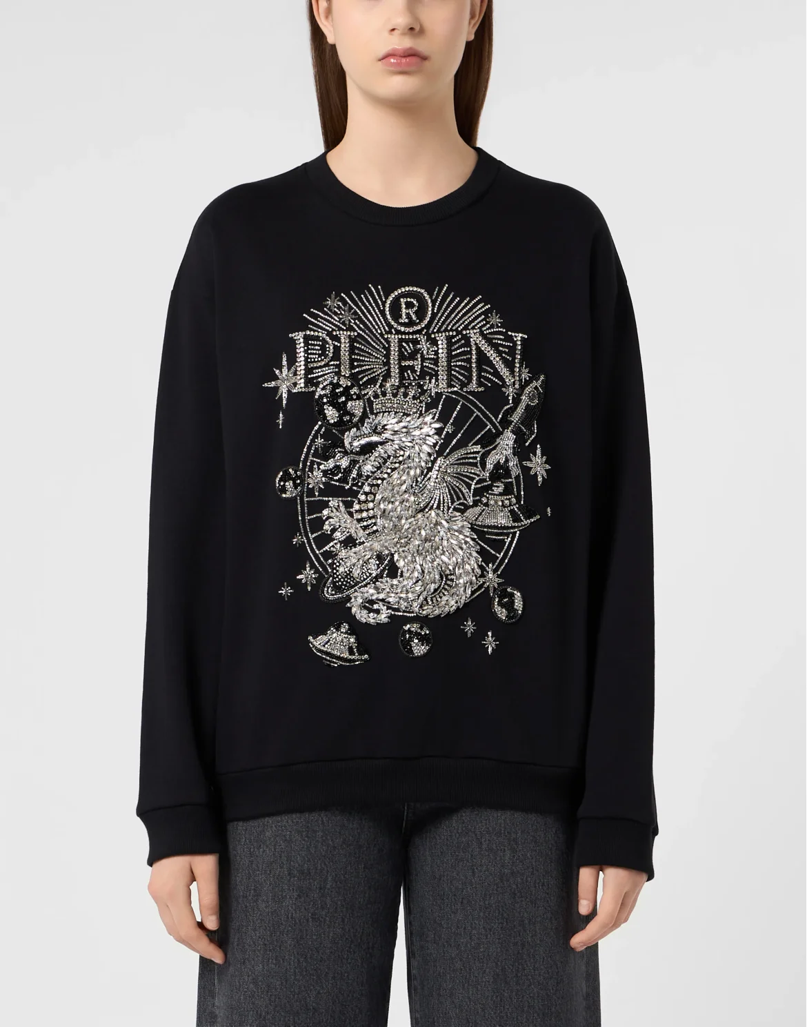 Round Neck Sweatshirt Zodiac, цвет: Черный