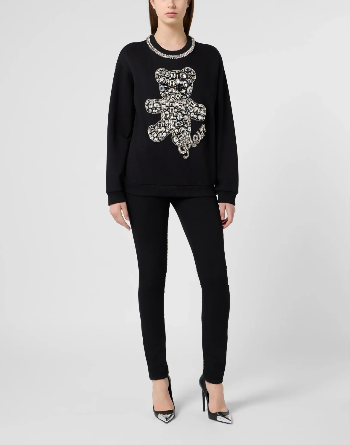 Round Neck Sweatshirt Crystal Teddy, цвет: Черный