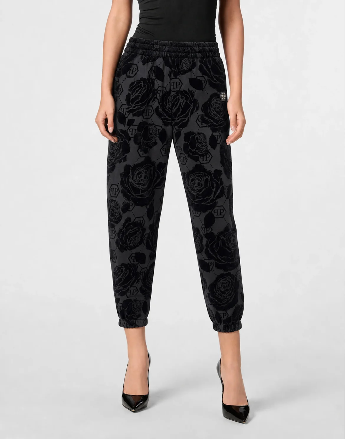 Jogging Pants Flock Flower Monogram, цвет: Черный