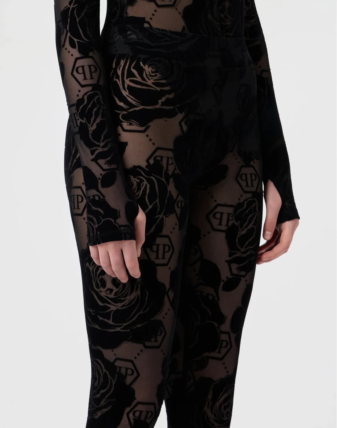 Tulle Leggings Flock Flower Monogram, цвет: Черный