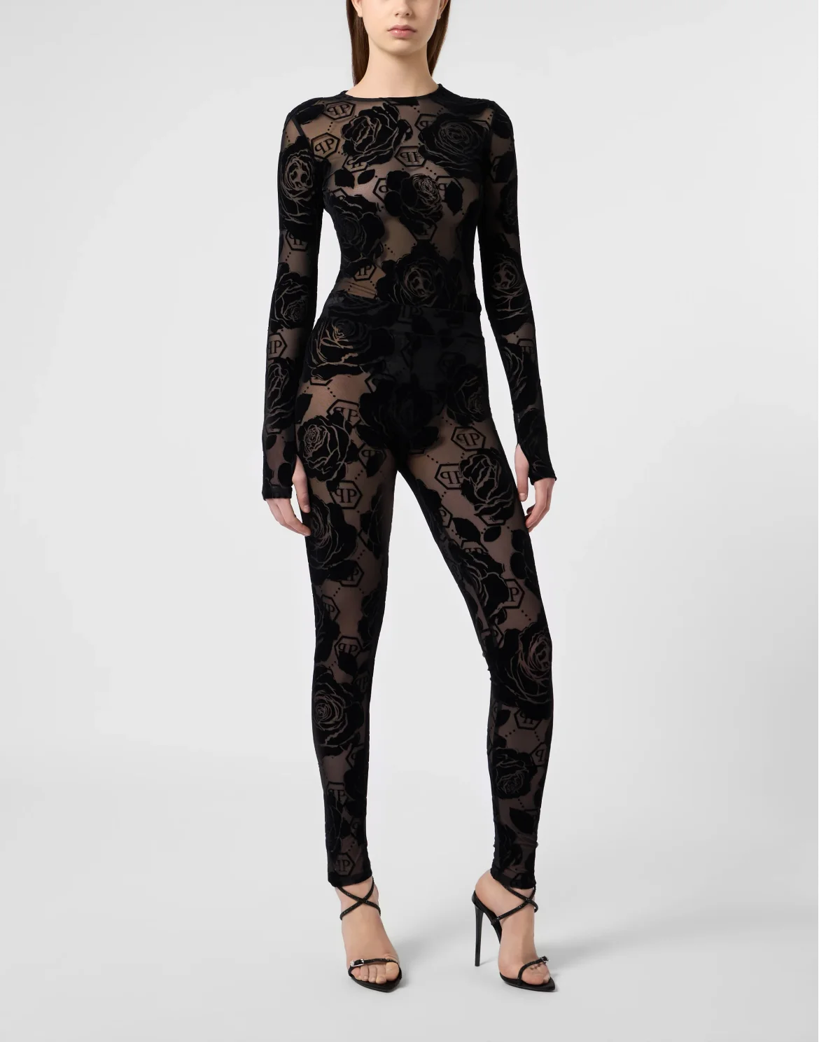 Tulle Leggings Flock Flower Monogram, цвет: Черный