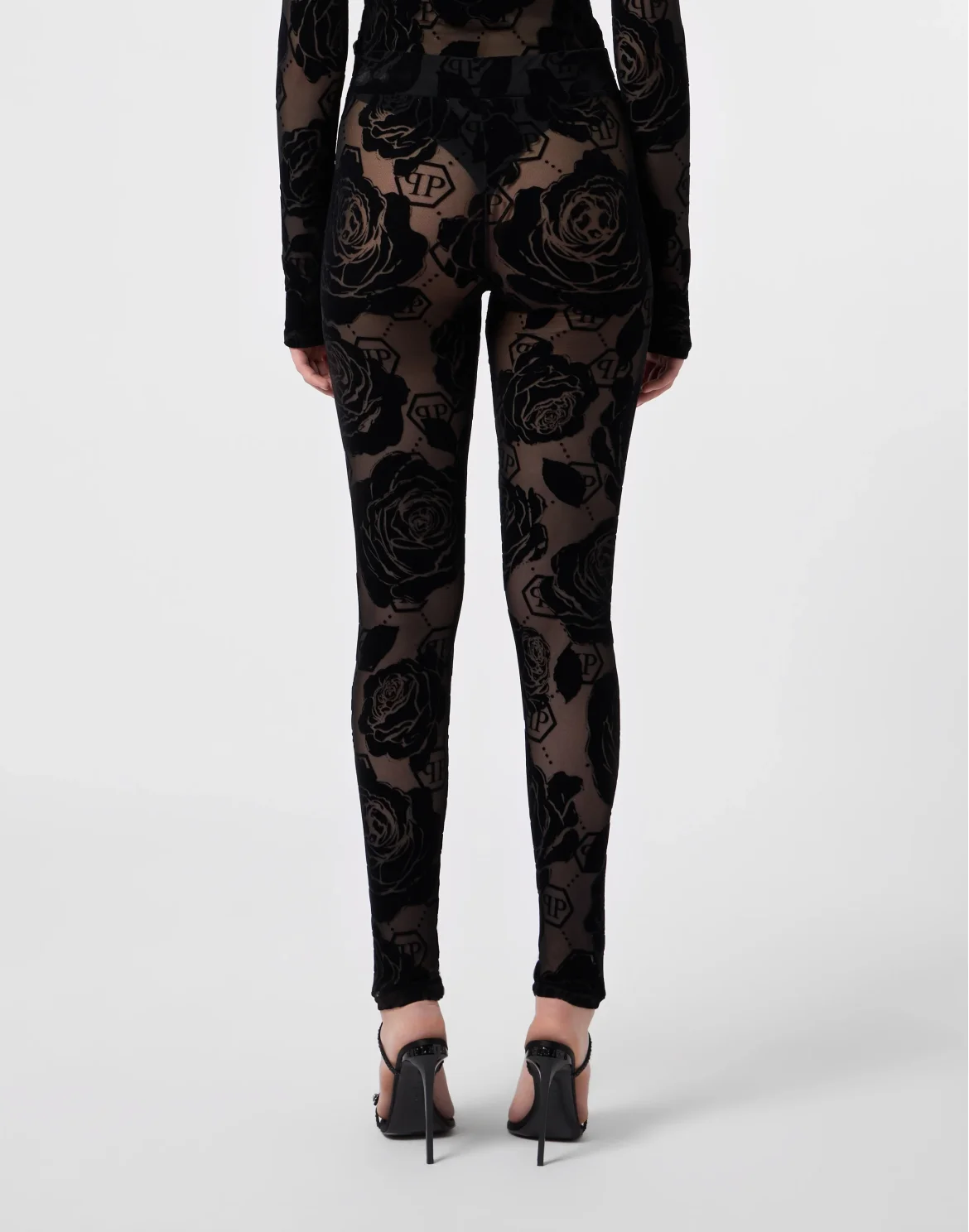 Tulle Leggings Flock Flower Monogram, цвет: Черный