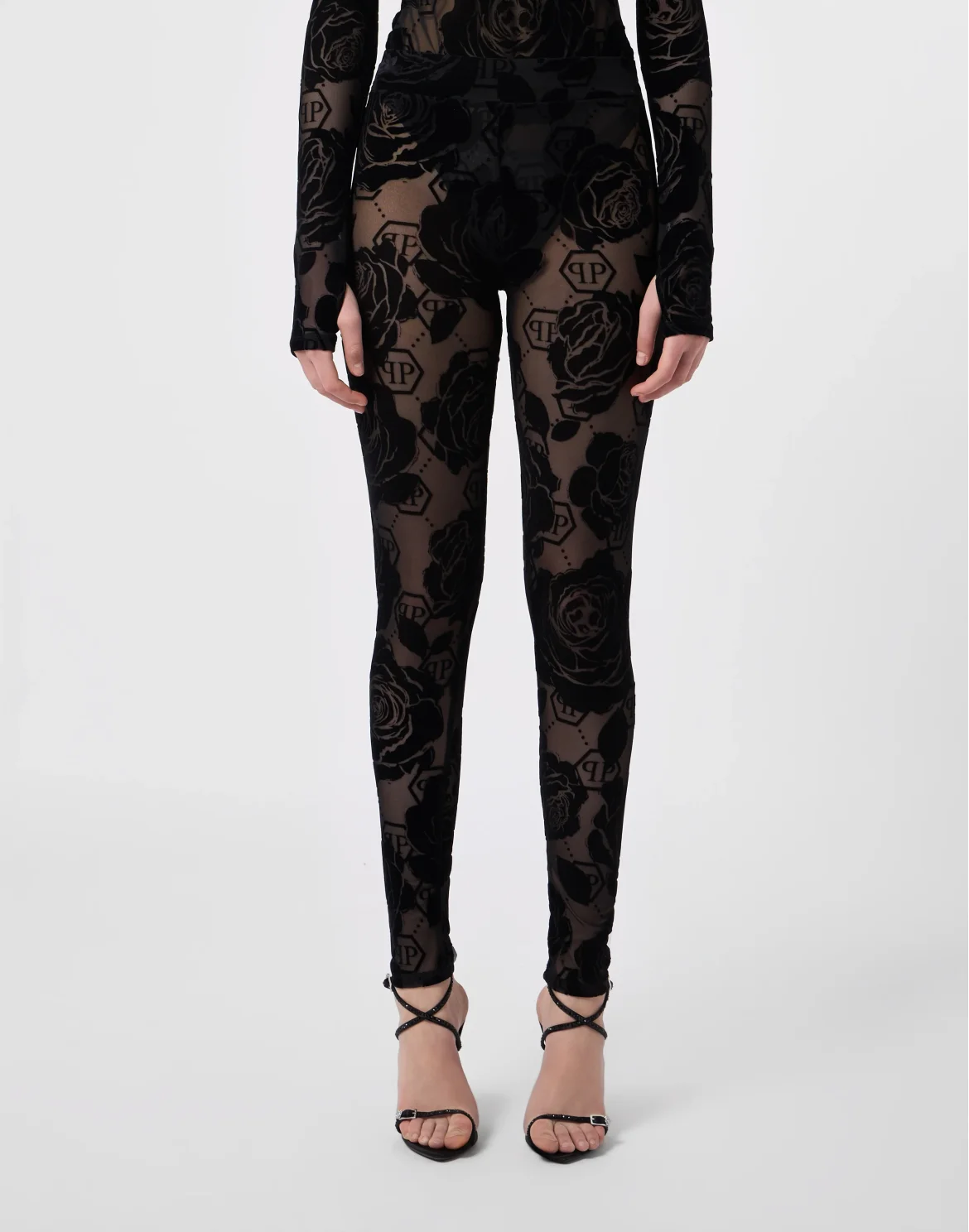 Tulle Leggings Flock Flower Monogram, цвет: Черный
