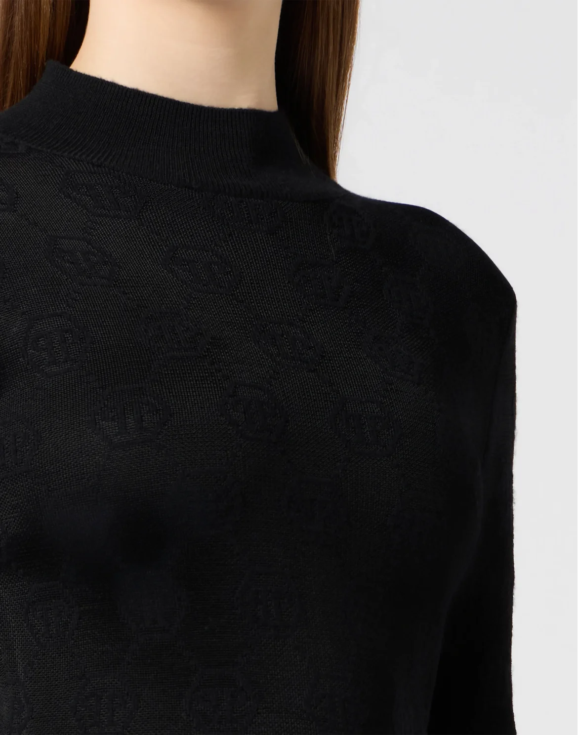 Merino Wool Turtle Neck Mini Dress Jacquard Monogram, цвет: Черный
