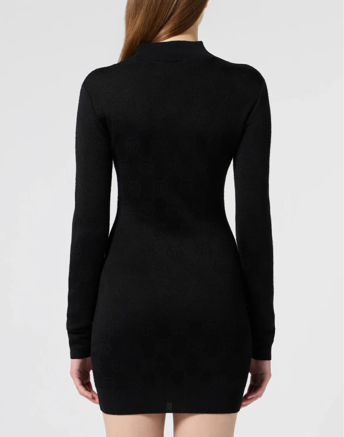 Merino Wool Turtle Neck Mini Dress Jacquard Monogram, цвет: Черный
